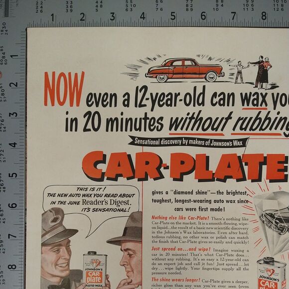 Johnson's Car-Plate Wax - Even a 12yo can - 1950 Original Retro Vtg PRINT AD - Picture 6 of 10